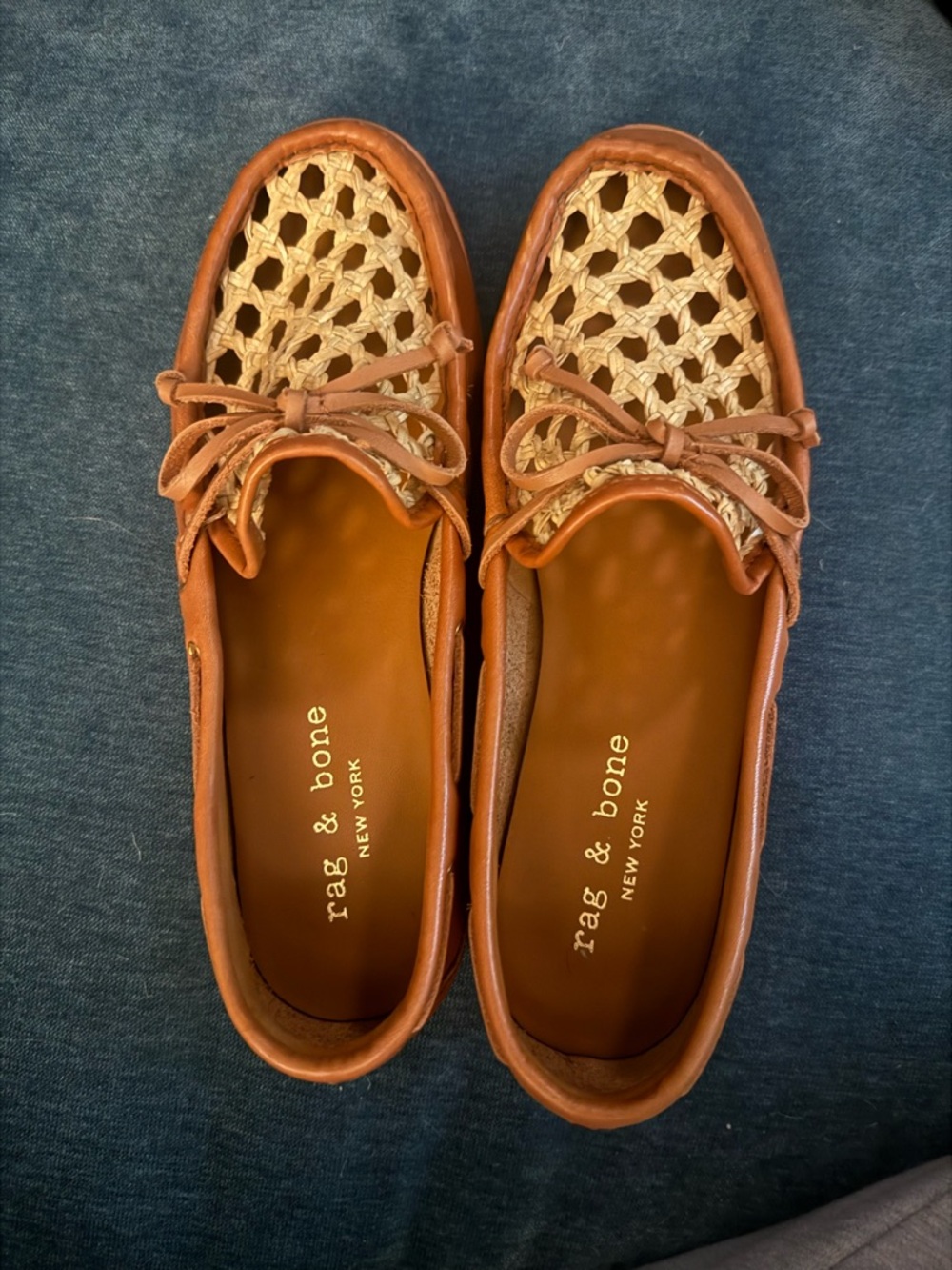 rag & bone Brown Leather & Woven Rattan Loafers
